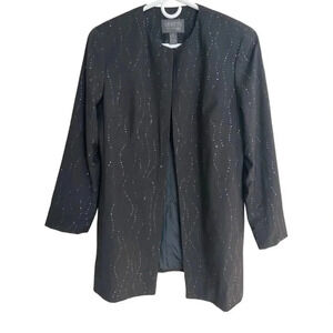 Lafayette 148 New York Black Open Front Wool Blazer Career Jacket Size 8